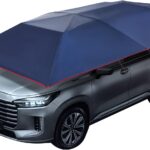 Semi-Automatic Car Tent, 3.78×7.2FT Portable Cars Umbrella Vehicles Tent Blocking UV Rays Car Roof Cover Cars Awning with Carrying Bag Sun Shades for Vehicles Roof Protection (Navy Blue)