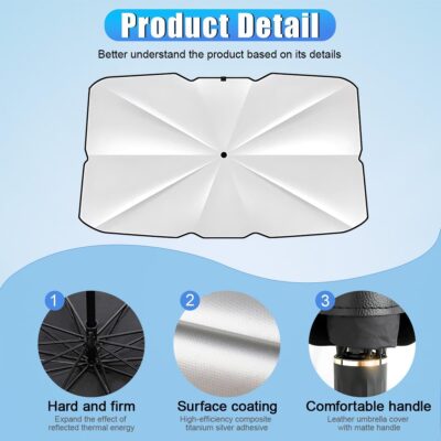 Car Windshield Sunshade Umbrella, Portable Auto Interior Front Window Heat Insulation Protector Cover, Vehicle UV Rays Blocker Camping Accessory Keep Car Cool for SUV, Sedan (Small) - Image 3