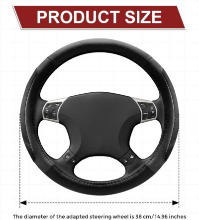 Car Steering Wheel Cover, Steering Wheel Protector, Durable Leather Cover with Anti-Slip Lining, Car Accessories 15 inch Microfiber Breathable Steering Wheels Fit for Most Vehicles (Black) - Image 2