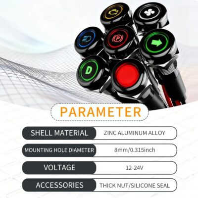 2Pcs 8MM 12V-24V LED Indicator Light with 180 Changeable Symbols, IP67 Waterproof, Pre-Wired Customizable Pilot Dash Directional Warning Lights for Car Truck Boat Marine RV Off-Road(Red) - Image 2