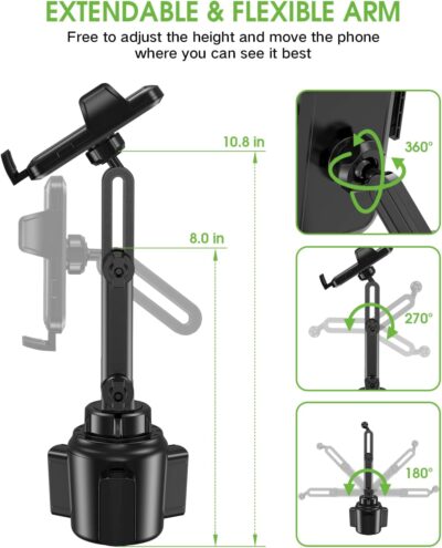 2025 Upgraded Cup Phone Holder for Car, Universal No Shaking Cup Holder Phone Mount with Expandable Base for Car Truck, Adjustable Holders,Compatible with iPhone Samsung All Phones: 1 Pack - Image 6