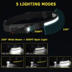 Rechargeable Headlamp 3PCS, 230° Wide Beam Head Lamp, Motion Sensor LED Headlamp Rechargeable, 5Mode Bright Headlamps for Adults, Head Lights for Forehead, Hard Hat Headlight, Camping Essentials Gear - Image 2