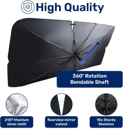 GENANY Silver Umbrella Sunshade for Electric Vehicle (59x37 Inches) with 360° Rotation Bendable Handle, Foldable Car Windshield Sunshade Umbrella, Auto Gift, Spring Car Decor - Image 3