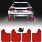 RULLINE Car Mud Flaps Universal Fit Red Splash Guards (4 Pack) Fender,with 20 Pieces 6mm Fastener Rivet Clips