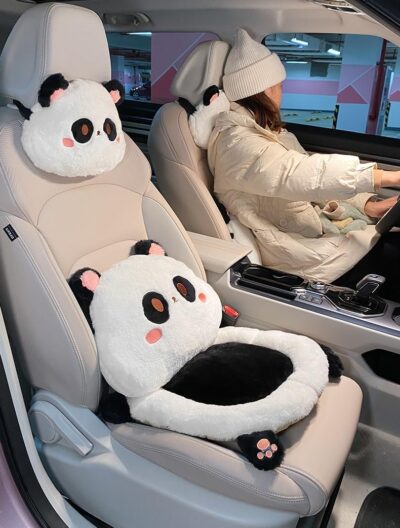 3Pcs Cartoon Car Seat Cushion Lumbar Support Pillow and Neck Pillow, Cute Car Seat Pillow Headrest Pillow Back Support for Driving Fatigue Relief,for Office Chair Truck SUV (Rabbit Sets) - Image 5