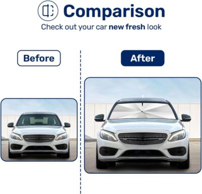 GENANY Silver Umbrella Sunshade for Electric Vehicle (59x37 Inches) with 360° Rotation Bendable Handle, Foldable Car Windshield Sunshade Umbrella, Auto Gift, Spring Car Decor - Image 7