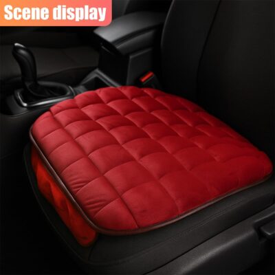 Car Seat Cushion, Universal Soft Plush Auto Seats Cover with Storage Pocket, Warm Seat Protector Pad with Non-Slip Bottom, Car Interior Essentials for Most Cars, Office, Home, Chair (Red) - Image 6