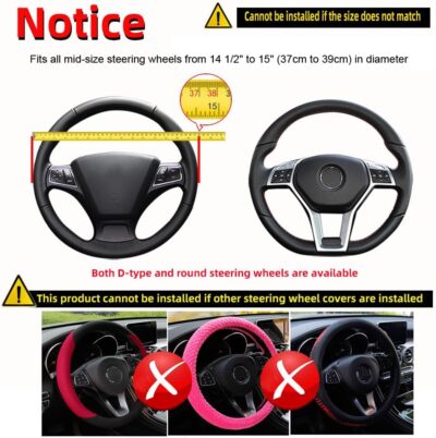 Hiflyer Steering Wheel Cover - Universal 14.5-15 Inch, Soft Microfiber Car Wheel Cover for Women & Men (Black) - Image 4