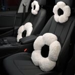 4 Pack Plush Flower Car Headrest Pillow and Lumbar Support Pillow Soft Comfortable Car Headrest Pillow Cute Car Accessories for Car Driving Cute Neck Pillows for Driving Car Decor