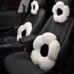 4 Pack Plush Flower Car Headrest Pillow and Lumbar Support Pillow Soft Comfortable Car Headrest Pillow Cute Car Accessories for Car Driving Cute Neck Pillows for Driving Car Decor