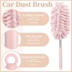 2 PCS Car Interior Duster with Extension Pole, Microfiber Car Duster with Bendable Head, Car Accessories Dusters Exterior&Interior Scratch Free, for Cleaning of Vehicle Details, Offices, Windows(Pink) - Image 3