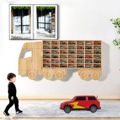 Wood Toy Car Display Rack, Holds 42 Diecast Cars Model Car Display Case 1/64 Scale Toy Cars Organizer Freestanding or Wall-Mounted Toy Car Storage Cabinet - Image 3