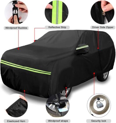 Waterproof Car Covers Replace for 2007-2025 Jeep Compass, 6 Layers All Weather Custom-fit Car Cover with Zipper Door & Windproof Bands for Snow Rain Dust Hail Protection (Compass) - Image 3