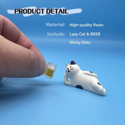 Cute Cat and Beer Car Dashboard Decor, Funny Rear View Mirror Ornament Car Dash Decorations Interior Accessories for Home Office Fairy Garden Landscape Decor - Image 4