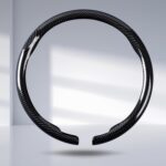 Car Steering Wheel Cover Carbon Fiber Snap On Steering Wheel Accessories Wrap 14.5-15 inch Universal Grip Anti-Skid Protector, Glossy Black