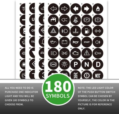 2Pcs 8MM 12V-24V LED Indicator Light with 180 Changeable Symbols, IP67 Waterproof, Pre-Wired Customizable Pilot Dash Directional Warning Lights for Car Truck Boat Marine RV Off-Road(Green) - Image 6