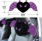 Sexysamba 2 Pcs Heart Shaped Car Headrest Pillow Devil & Angel Wings Neck Pillow Cute Car Seat Decor Neck Support Cushions for Travel Sleeping, Driving, Home, Office, Purple Devil - Image 2