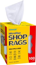 Shop Rags, 100 Sheets Microfiber Cleaning Cloth Commercial Grade Washcloths Lint-Free Bulk Shops Towels for Cars Mechanic Restaurant Garage Housekeeping, 11"x 9", White