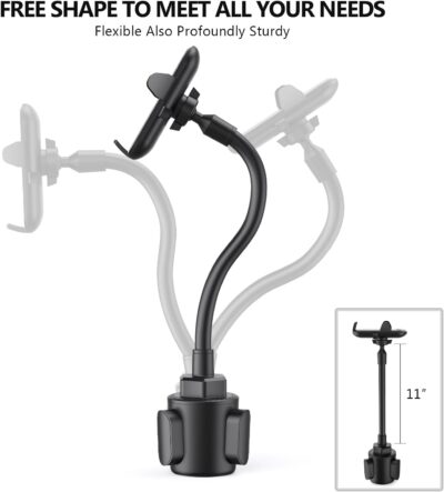 Esoulk Car Cup Phone Holder, Car Phone Holder Cup Holder with 11” Long Arm, Goose Neck Cupholder Phone Holder, Adjustable Phone Holder for Car, Universal Cup Holder for Car, Cup Cradle - Image 5