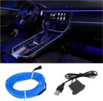 EL Wire Interior Car LED Strip Lights, USB Car Neon Light Strip with Sewing Edge, 16FT Neon Light 5V with Fuse Protection, Electroluminescent Car Indoor Decorations (Blue)