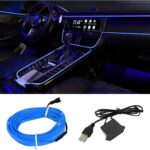 EL Wire Interior Car LED Strip Lights, USB Car Neon Light Strip with Sewing Edge, 16FT Neon Light 5V with Fuse Protection, Electroluminescent Car Indoor Decorations (Blue)