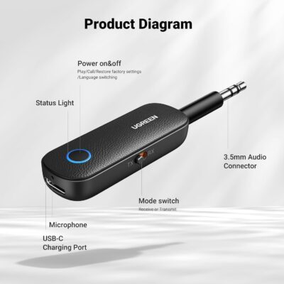 UGREEN Bluetooth Transmitter Receiver for 2 AirPods or BT Devices, Bluetooth Wireless Transmitter for Headphones, 3.5mm Aux Audio Jack Adapter for in-Flight TV Car Home Stereo System - Image 6