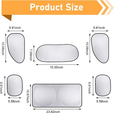 6PCS Reflective Car Windshield Sunshade Kit, Foldable Magnetic Side Window Shade with Storage Bag, Silver Coated UV Protection Heat Shield, Universal Auto Privacy Cover for Baby Camping Napping - Image 2