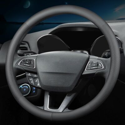 New Nappa Leather car Steering Wheel Cover，for Car Truck SUV 15 inch (Black) - Image 4