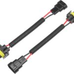 2 Pcs 9005 9006 Male to H8 H9 H11 Female Extension Wire Harness Headlight Fog Lamp Bulb Socket Adapter, Universal for Car Truck Durable Plastic Black