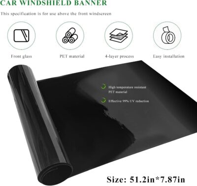 Windshield Tint Strip, 51.18"×7.87" Car Window Sun Visor Tints Film With Scraper, Universal Front Windscreen Heat Control Tint Strip Styling Decoration for Car Truck SUV RV - Image 2