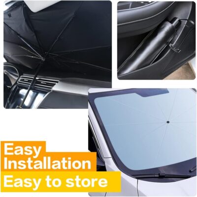 VAGURFO Car Sunshade Umbrella,Upgraded Windshield Cover Sun Shade,UV Reflecting Portable Front Window Cover,Universal Car Windshield Sunshades,UV Block for Front Windows,Fits Most Vehicles (55"x 31") - Image 6