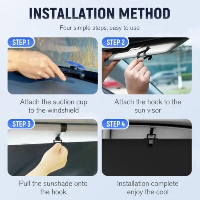 2026 New Windshield Sun Shade,Automatic Retractable Sunshade for Car Windshield Sun Shade Roller Shades for 99% UV Blocking Protects Car and Heat Protection 27x53inch (1set) - Image 5