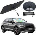 Car Windshield Sun Shade Umbrella, Foldable Automotive Sunshade Cover for Block UV Rays & Heat, Vehicle Interior Front Window Protector Accessories, Universal for Vehicles (Folding Handle)