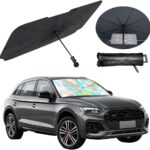 Car Windshield Sun Shade Umbrella, Foldable Automotive Sunshade Cover for Block UV Rays & Heat, Vehicle Interior Front Window Protector Accessories, Universal for Vehicles (Folding Handle)