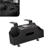 1 PC Car Seat Back Organizer, Car Back Seat Multi-Function Storage Box with 2 Drink Cup Holders, 11.42" x 3.35" Leather Tissue Organizer, Universal for Most Cars, Trucks, SUVs (Black)