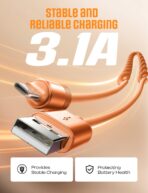 LISEN Coiled USB C Cable, 2 Pack for Android Auto & CarPlay Cable, Short Orange USB C Cable Compatible with iPhone 17 Pro Max Orange/16/15, Samsung Galaxy S25/S24/S23 A15/A14 - Image 6