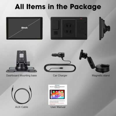 8'' Wireless Carplay Screen for Car, Portable Apple Car Play & Android Auto Car Stereo HD Touchscreen, Vertical/Horizontal Mode, Magnetic Mount, 5.0G WiFi, Voice Control & GPS Navigation - Image 9