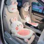 3Pcs Cartoon Car Seat Cushion Lumbar Support Pillow and Neck Pillow, Cute Car Seat Pillow Headrest Pillow Back Support for Driving Fatigue Relief,for Office Chair Truck SUV (Rabbit Sets)