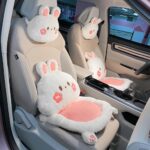 3Pcs Cartoon Car Seat Cushion Lumbar Support Pillow and Neck Pillow, Cute Car Seat Pillow Headrest Pillow Back Support for Driving Fatigue Relief,for Office Chair Truck SUV (Rabbit Sets)