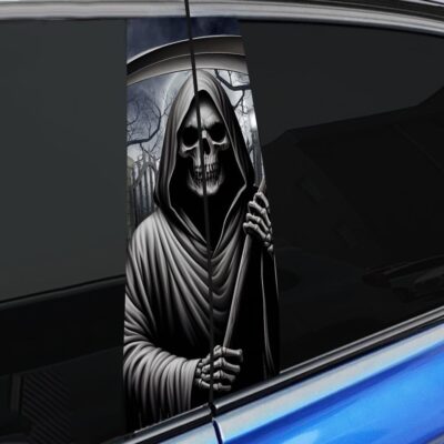 1 Pair Halloween Skull Stickers and Decals, Horror Gothic Skull Skeleton Car Center Pillar Stickers for Cars Window Door Halloween Peeking Sticker Decal 11" x 18.9" (Horror Death) - Image 6