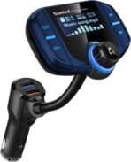 Sumind 2026 Upgraded Wireless Bluetooth Car Adapter FM Transmitter, 1.7'' LCD Display, Flexible Gooseneck, 20W QC3.0&Dual USB Ports, AUX Input/Output for Hands-Free Call, Micro/TF Card(Blue,Normal)