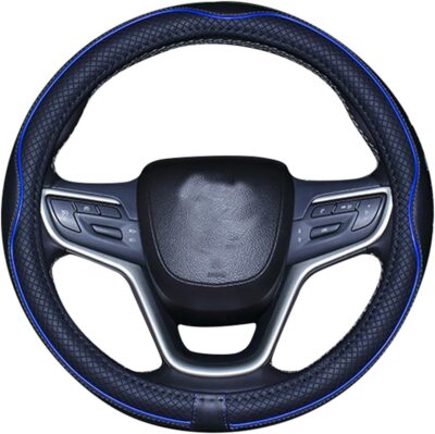 Mayco Bell Small Size Steering Wheel Cover Anti-Slip,Safety,Soft,Breathable,Durable,Full Surround,Comfortable Grip Microfiber Leather (14-14.25 inch,Black Dark Blue) - Image 4