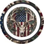 SEANATIVE Universal Fit Car Neoprene Steering Wheel Cover American Flag with Camo Deer Pattern 14-15 Inch Anti-Slip Wheel Protector for SUV Sedan Vans Trucks