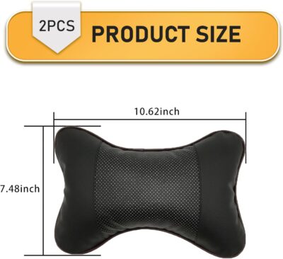 2 PCS Car Headrest Pillow for Neck Support, Refreshing and Breathable Denier Leather Ergonomic Relaxation Neck Pillow, Detachble & Washable Parts, Universal for All Seasons (Black) - Image 2