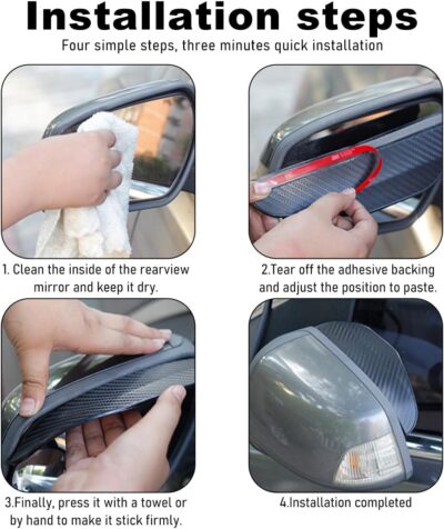 2 PCS Mirror Rain Visor Eyebrow, Waterproof PVC Auto Exterior Rear View Mirror Rain Visor Guard, Rainproof Side Mirror Rain Visor Eyebrow Cover for SUV Truck, Car Accessories (Black) - Image 6