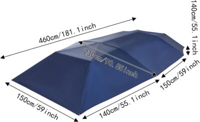 Car Sun Shade Umbrella Cover Tent, UV/Tear/Water-Resistant, 15x7.5ft Car Awning Cover for Outdoor Parking, Portable Foldable & Easy Install for SUV Sedan, Windproof & Anti-Theft, Navy Blue - Image 3