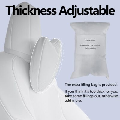 TANOLA TESBEAUTY Nappa Leather Headrest Pillow 2 Packs for Tesla Neck Pillow Uniquely Designed for Tesla Model Y/3/S/X Tesla Car Neck Support Cushion for People Under 5'7" White - Image 4