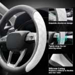 LKWLIKEI Nappa Leather Steering Wheel Cover, Elegant Diamond Checkered Design, Non-Slip wear-Resistant, Enhance Driving Comfort, Suitable for Steering Wheel Diameter 14 1/2‘-15’ Models.Black White - Image 3