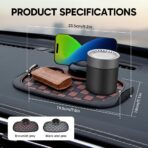 Multifunction Car Anti Slip Mat, 360° Rotatable Phone Holder Dashboard Pad with Temporary Parking Number, Anti Skid Organizer for Phone Sunglasses Keys (Black-Gray Checkered Pattern) - Image 7