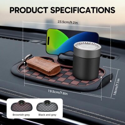Multifunction Car Anti Slip Mat, 360° Rotatable Phone Holder Dashboard Pad with Temporary Parking Number, Anti Skid Organizer for Phone Sunglasses Keys (Black-Gray Checkered Pattern) - Image 7